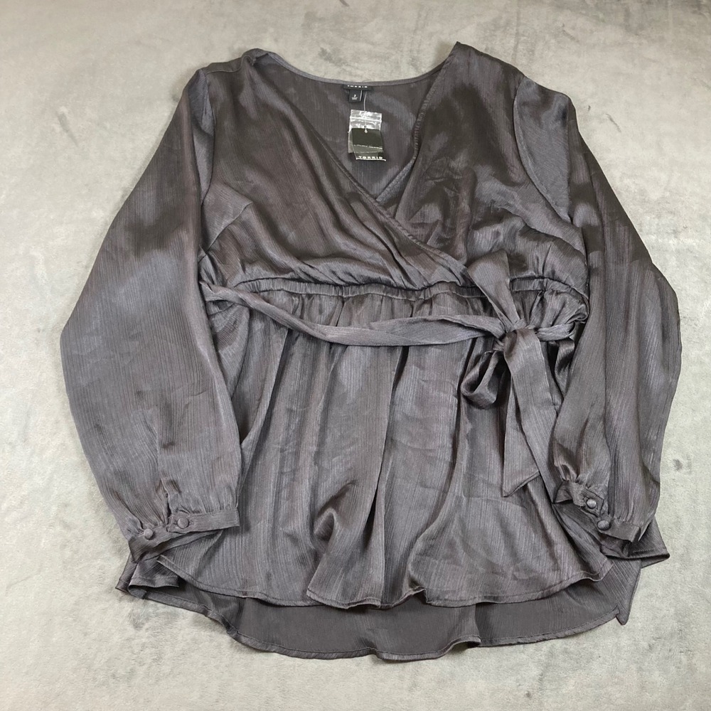 Torrid Grey Liquid Poly Wrap Babydoll Top Long Sleeve Blouse 2 2X